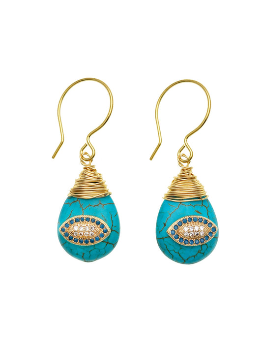 Evil Eye on Turquoise Stone Earrings EE011 - FARRA