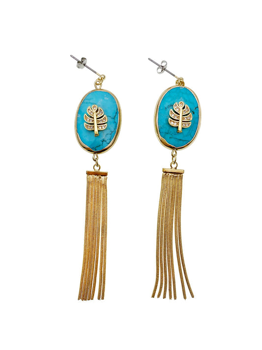 Turquoise Stone Fringe Earrings EE009 - FARRA