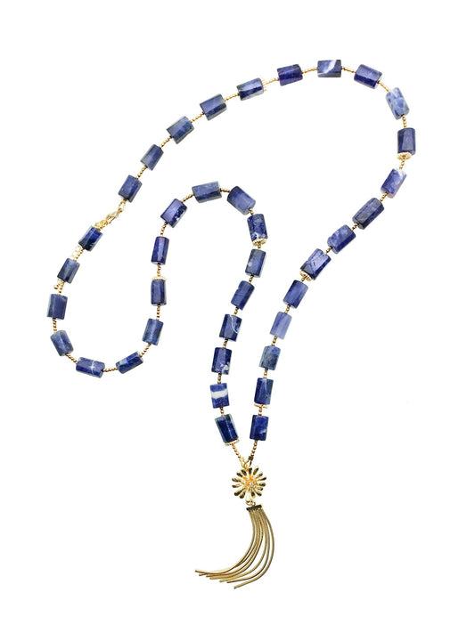 Blue Sodalite With Flower Tassel Pendant  Y-Necklace CN029 - FARRA