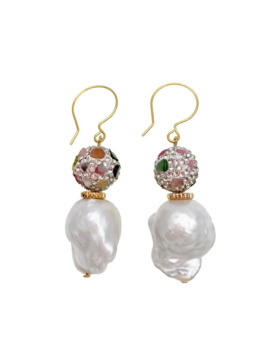 Tourmaline Rhinestone with Baroque Pearls Earrings EE020 - FARRA