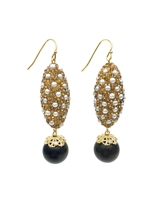 Black Obsidian With Rhinestones Statement Earrings AE016 - FARRA