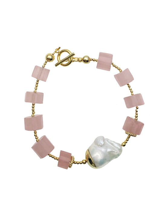 Rose Quartz & Baroque Pearls Bracelet DB205 - FARRA