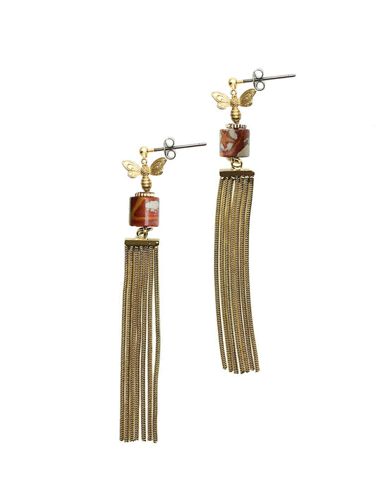 Noreena Jasper With bee Charm Tassel Earrings CE022 - FARRA