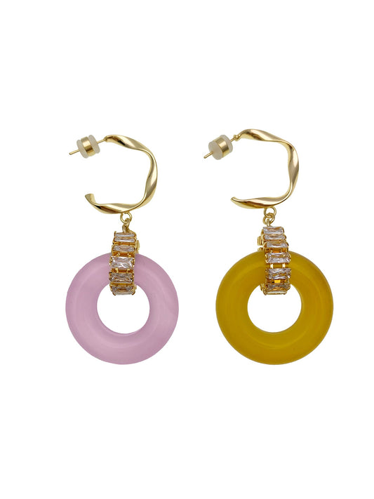 Pink and Yellow Round Gemstone Earrings EE032 - FARRA