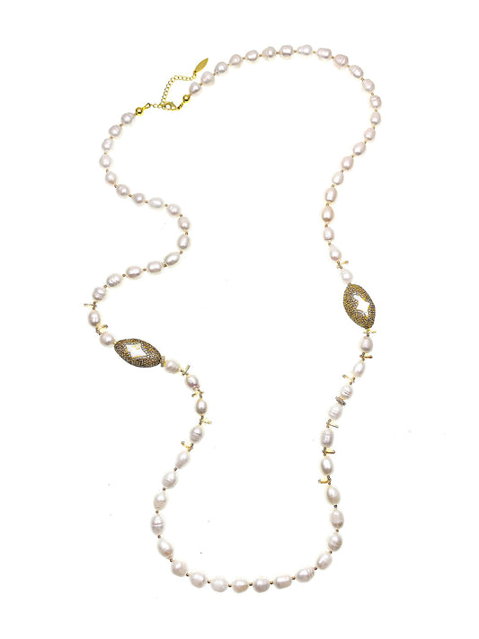 Freshwater Pearls With Crystals & Rhinestone Two Ways Necklace FN035 - FARRA
