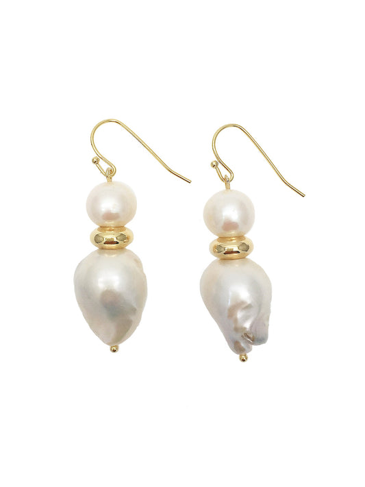 Natural Baroque Pearls & Round Freshwater Pearls Drop Earrings ME073 - FARRA