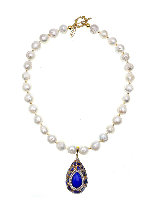 Freshwater Pearls With Removable Jasper Charm Short Necklace FN011 - FARRA