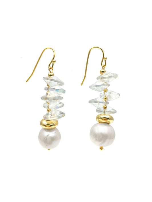 White Crystals With Freshwater Pearl Hook Earrings AE060 - FARRA