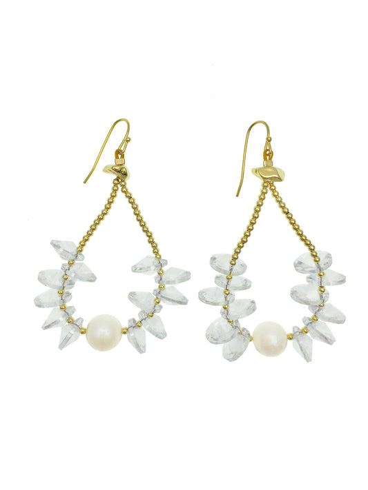 Teardrop Crystals with Freshwater Pearls Hook Earrings AE057 - FARRA