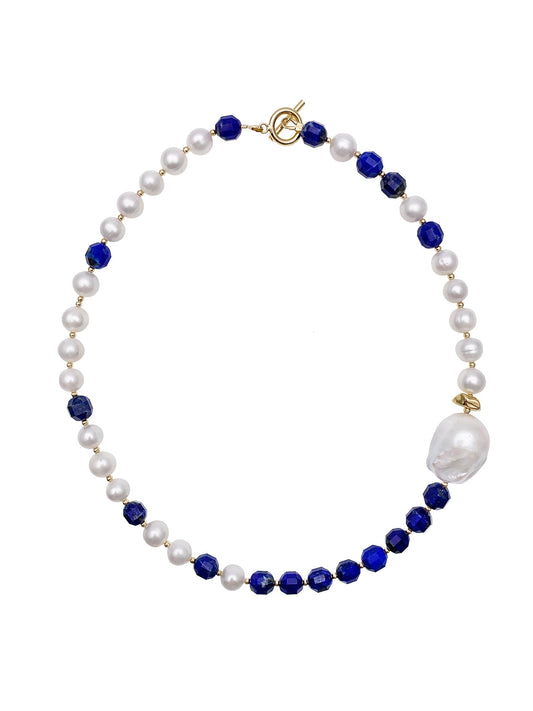 Freshwater Pearls & Lapis Lazuli Choker Necklace EN018 - FARRA