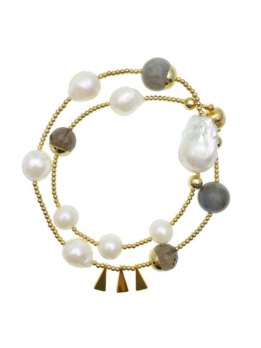 Freshwater Pearls & Labradorite Double Layers Bracelet AB008 - FARRA