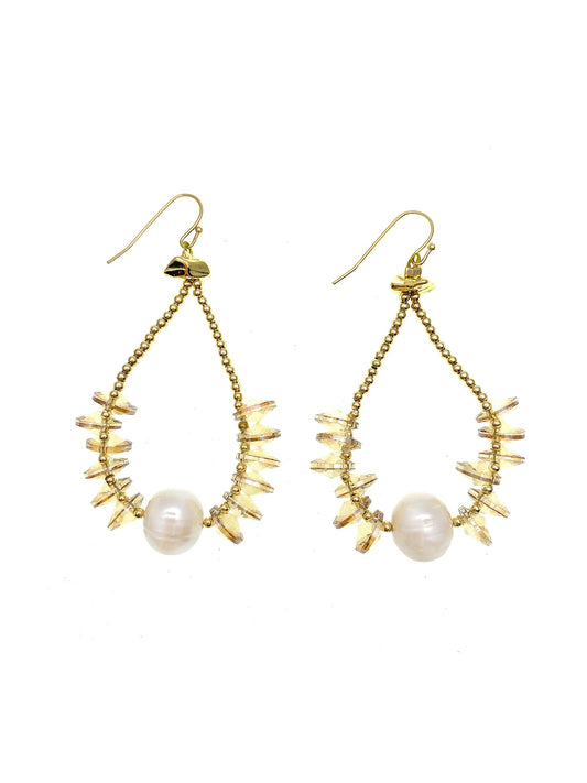 Golden Crystals & Freshwater Pearl Hook Earrings FE026 - FARRA