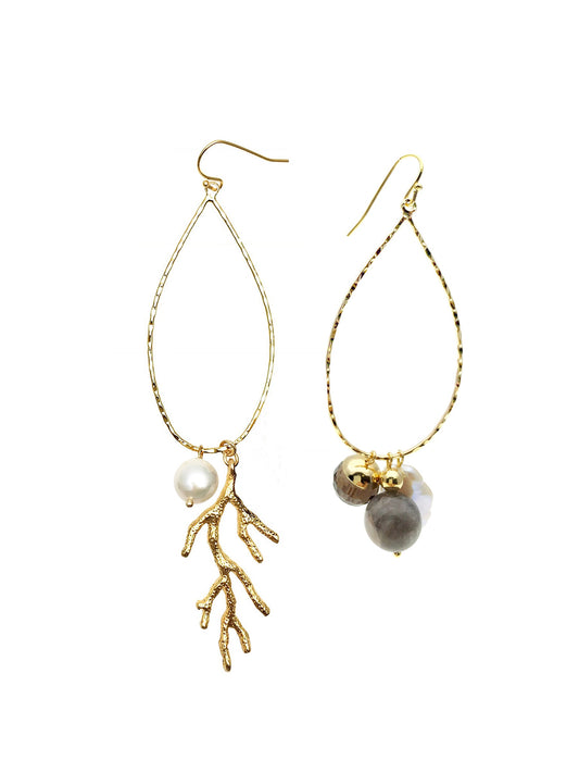 Freshwater Pearl & Labradorite Swinging Unbalance Earrings AE020 - FARRA