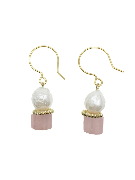 Freshwater Pearl With Rose Quartz Hoop Earrings DE213 - FARRA