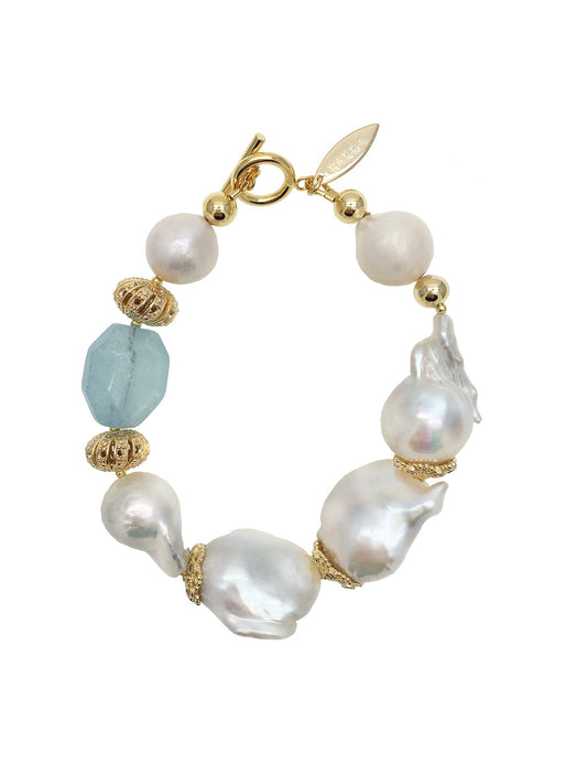 Freshwater Pearls & Aquamarine Bracelet NPB008 - FARRA