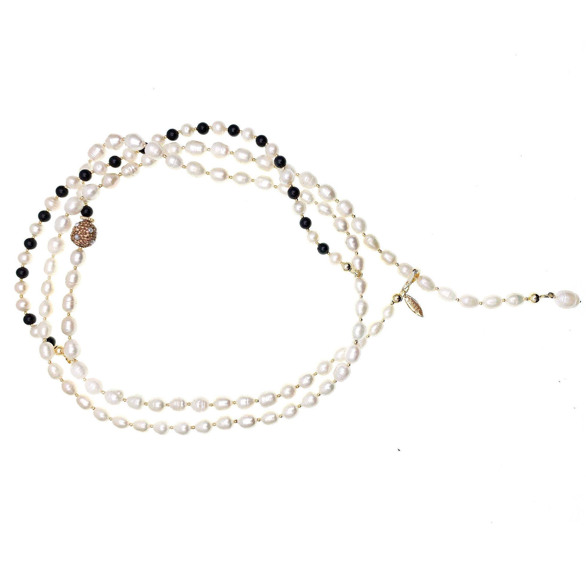 Versatile Freshwater Pearls With Black Obsidian Belt/ Necklace FN022 - FARRA