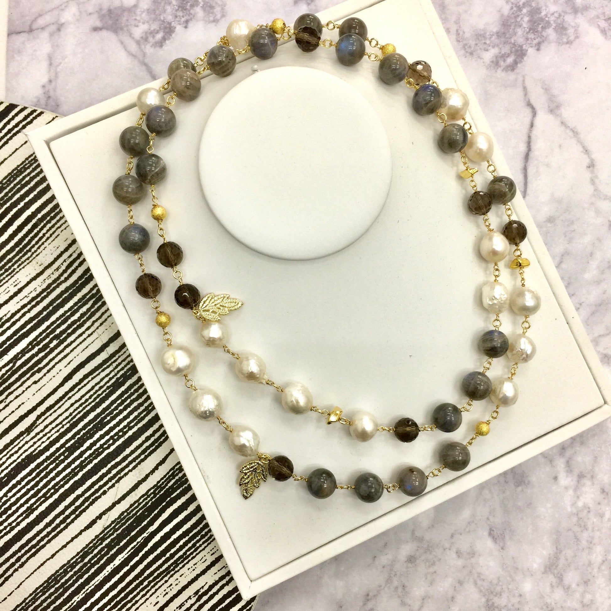 Freshwater Pearls With Labradorite Multi-way Necklace AN026 - FARRA