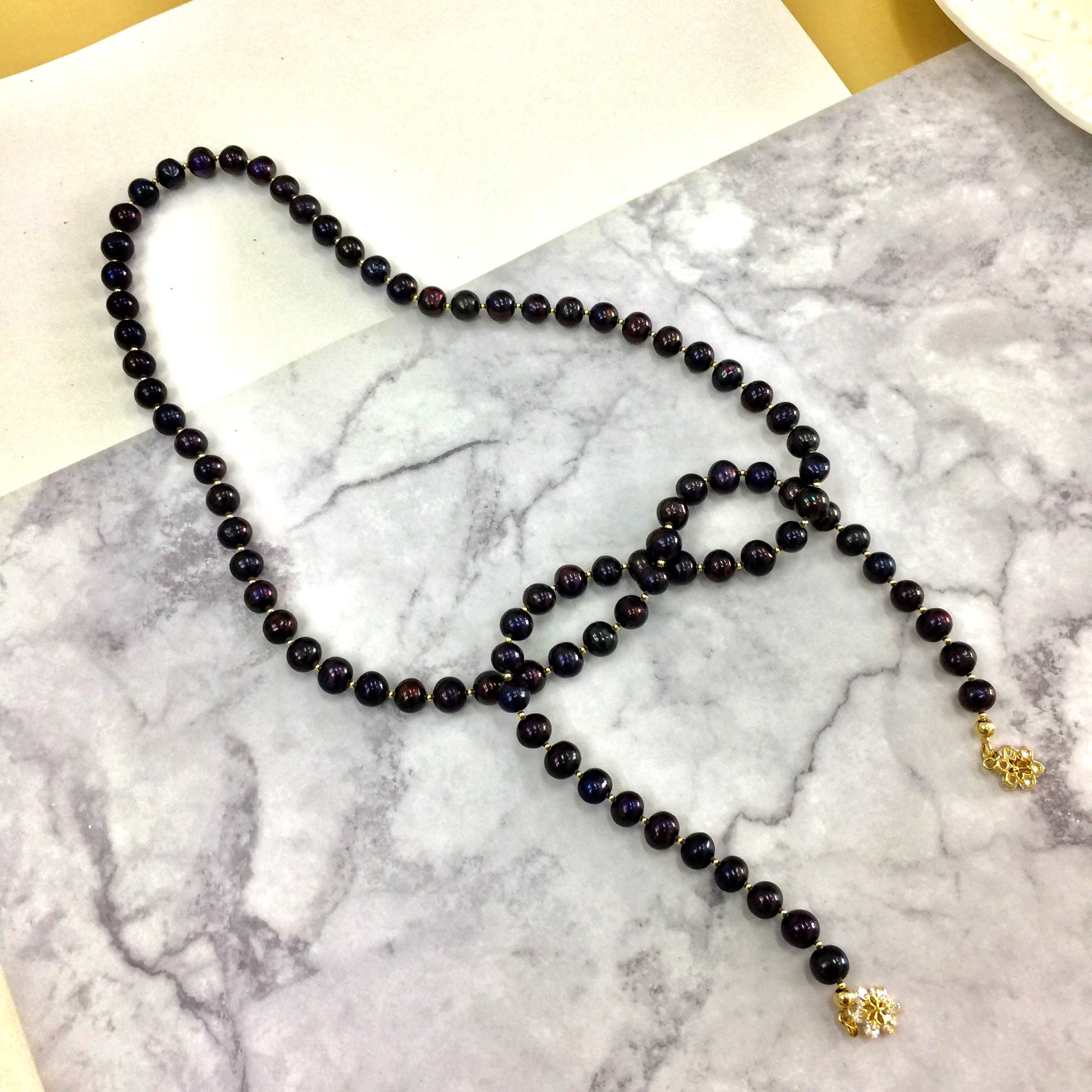 Black Freshwater Pearls Open Ended Necklace AN055 - FARRA