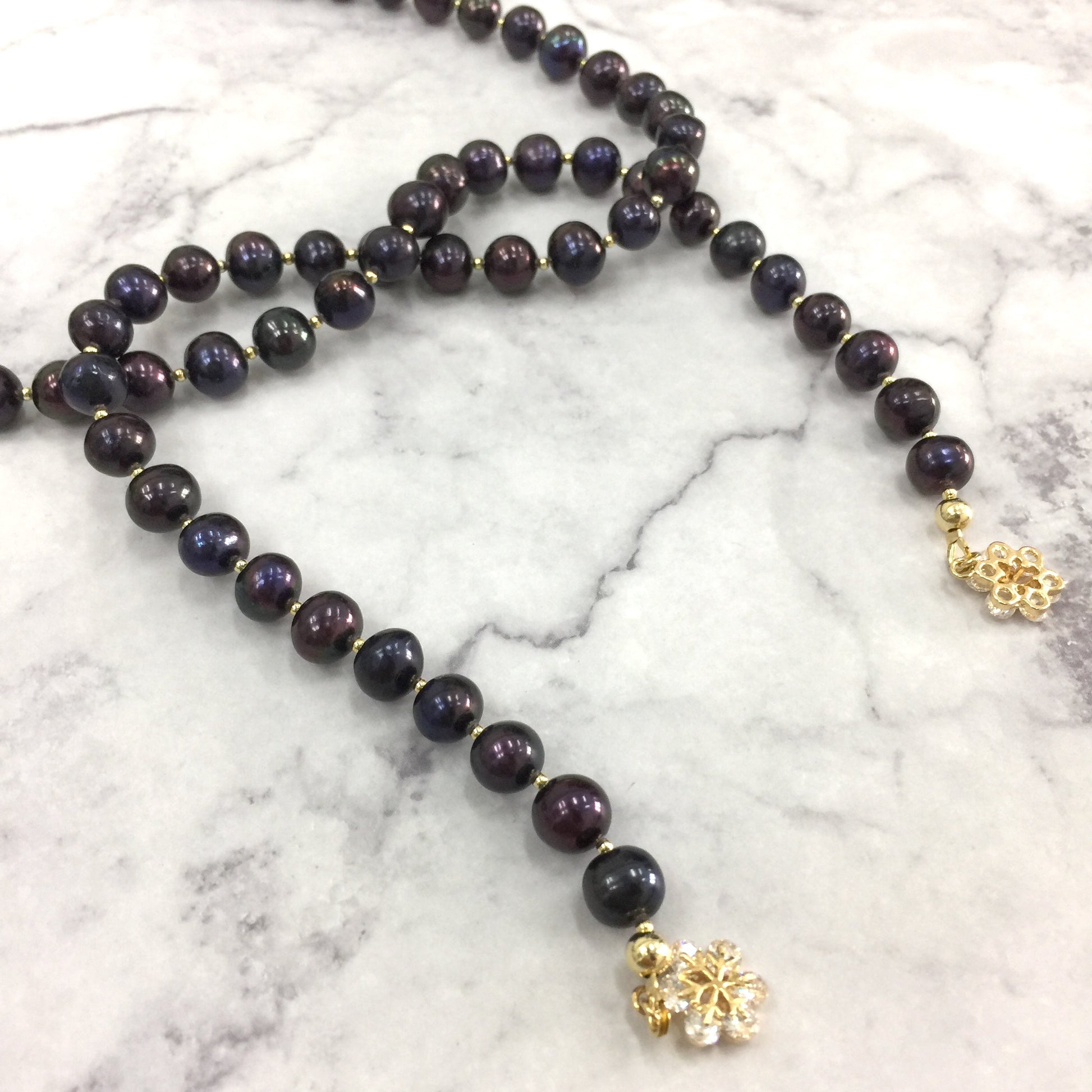 Black Freshwater Pearls Open Ended Necklace AN055 - FARRA