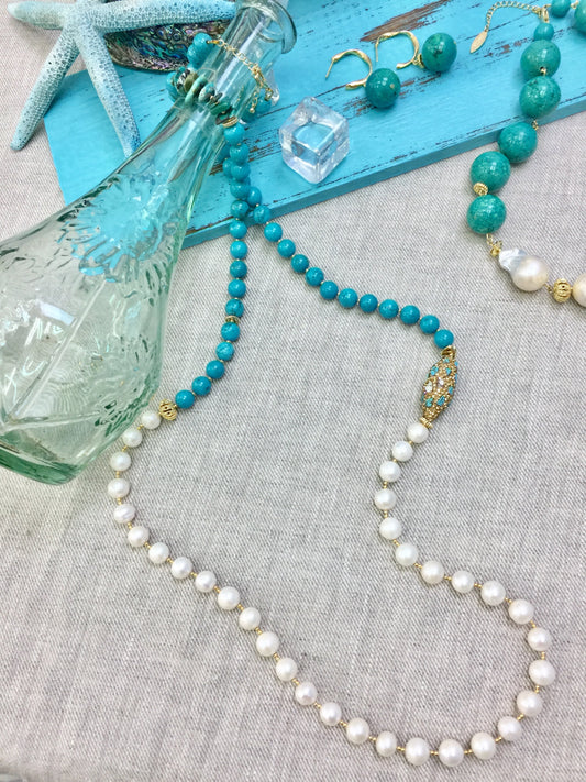 Freshwater Pearls & Turquoise Multi-Way Necklace CN020 - FARRA