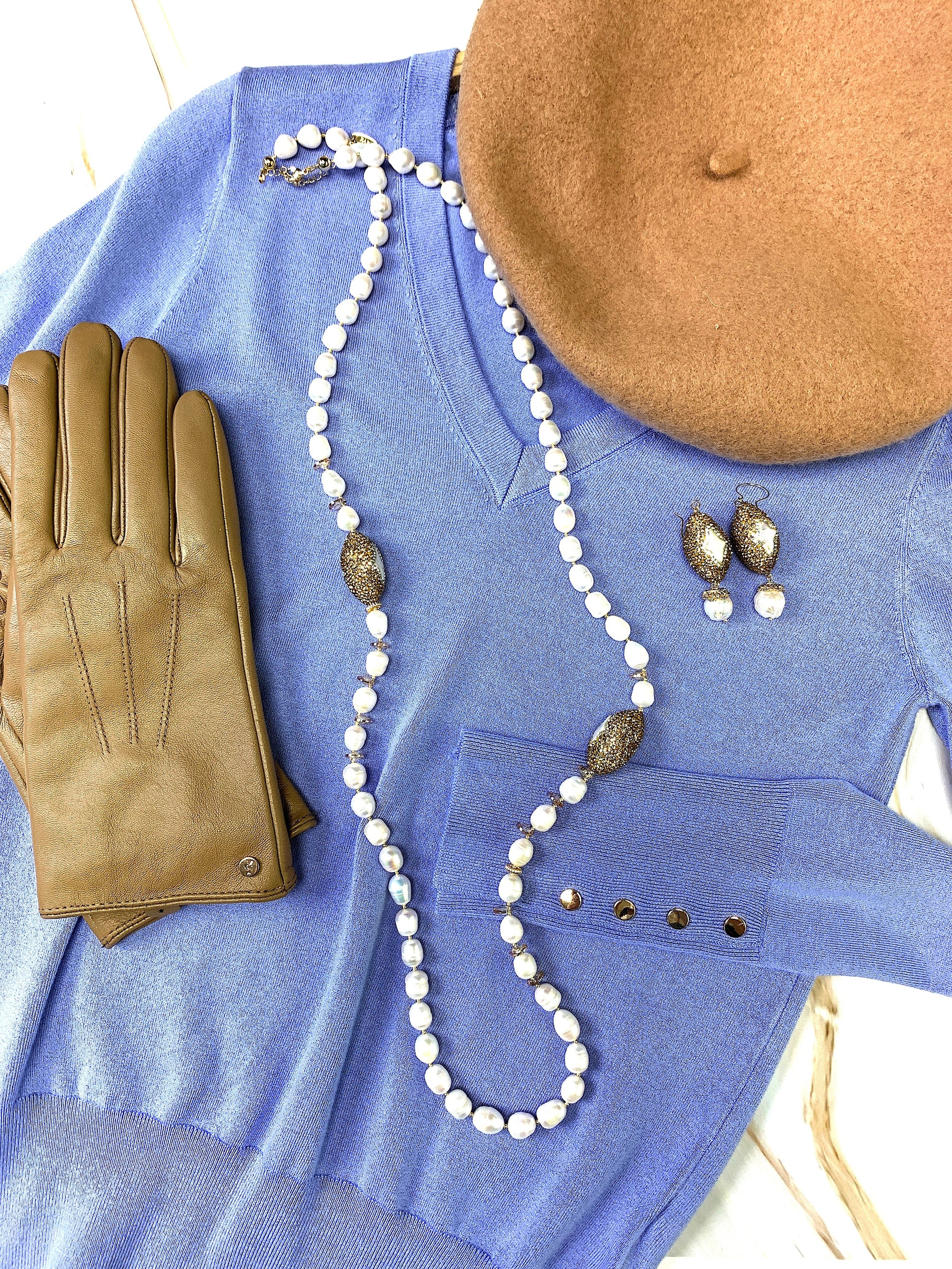 Freshwater Pearls With Crystals & Rhinestone Two Ways Necklace FN035 - FARRA