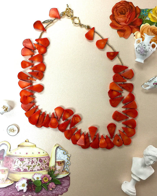 Flower Petal Red Coral Necklace MN065