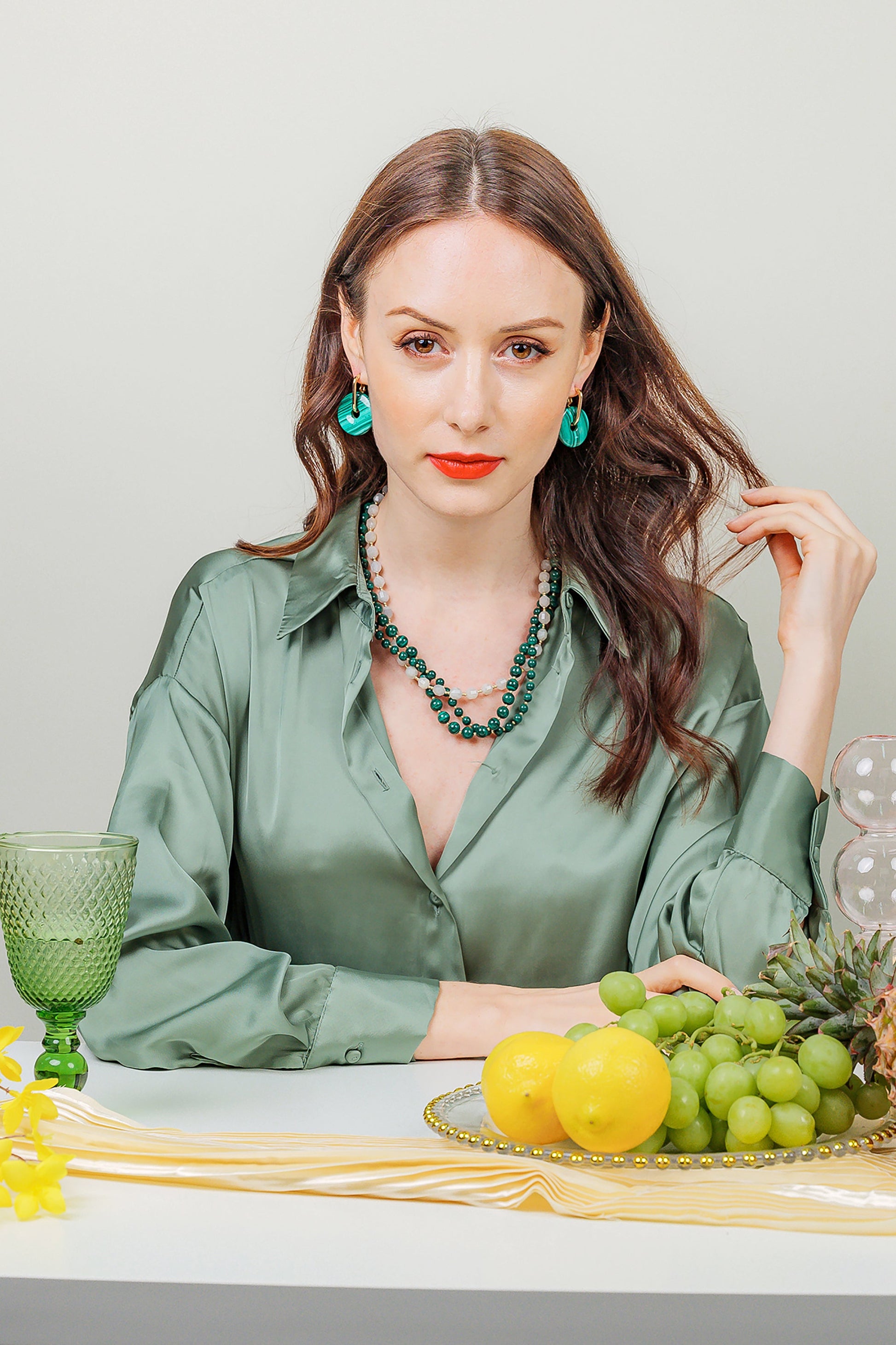 Donut Shaped Malachite Modern Earrings EE001 - FARRA
