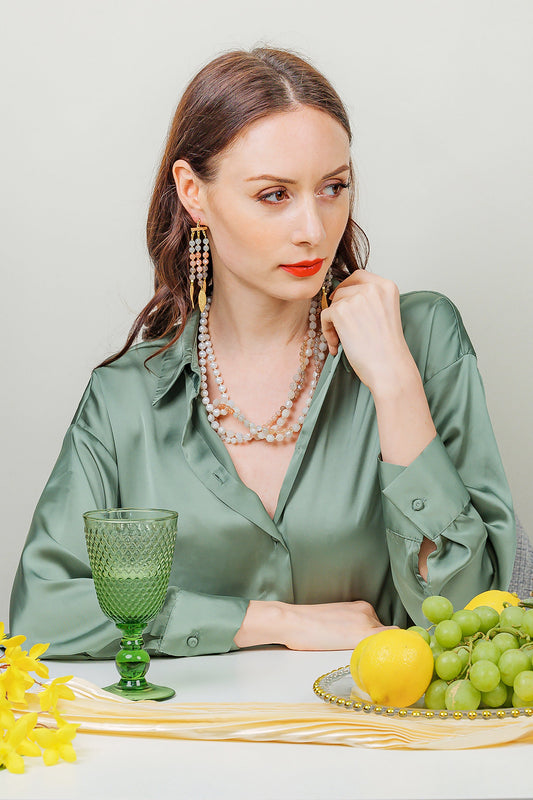 Moonstones With Freshwater Pearls Multi-Strands Necklace EN037 - FARRA