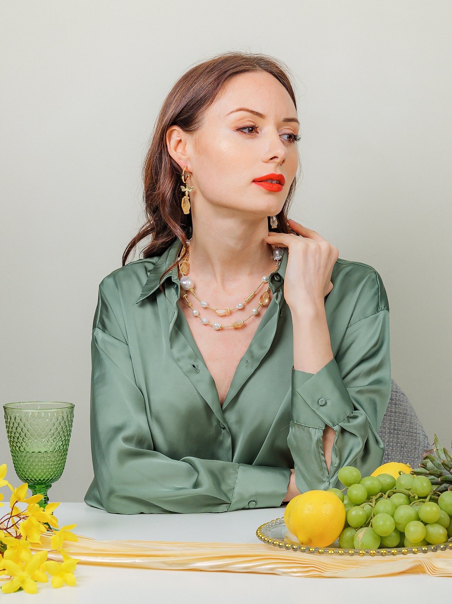 Citrine With Bee Charm Hook Earrings EE044 - FARRA