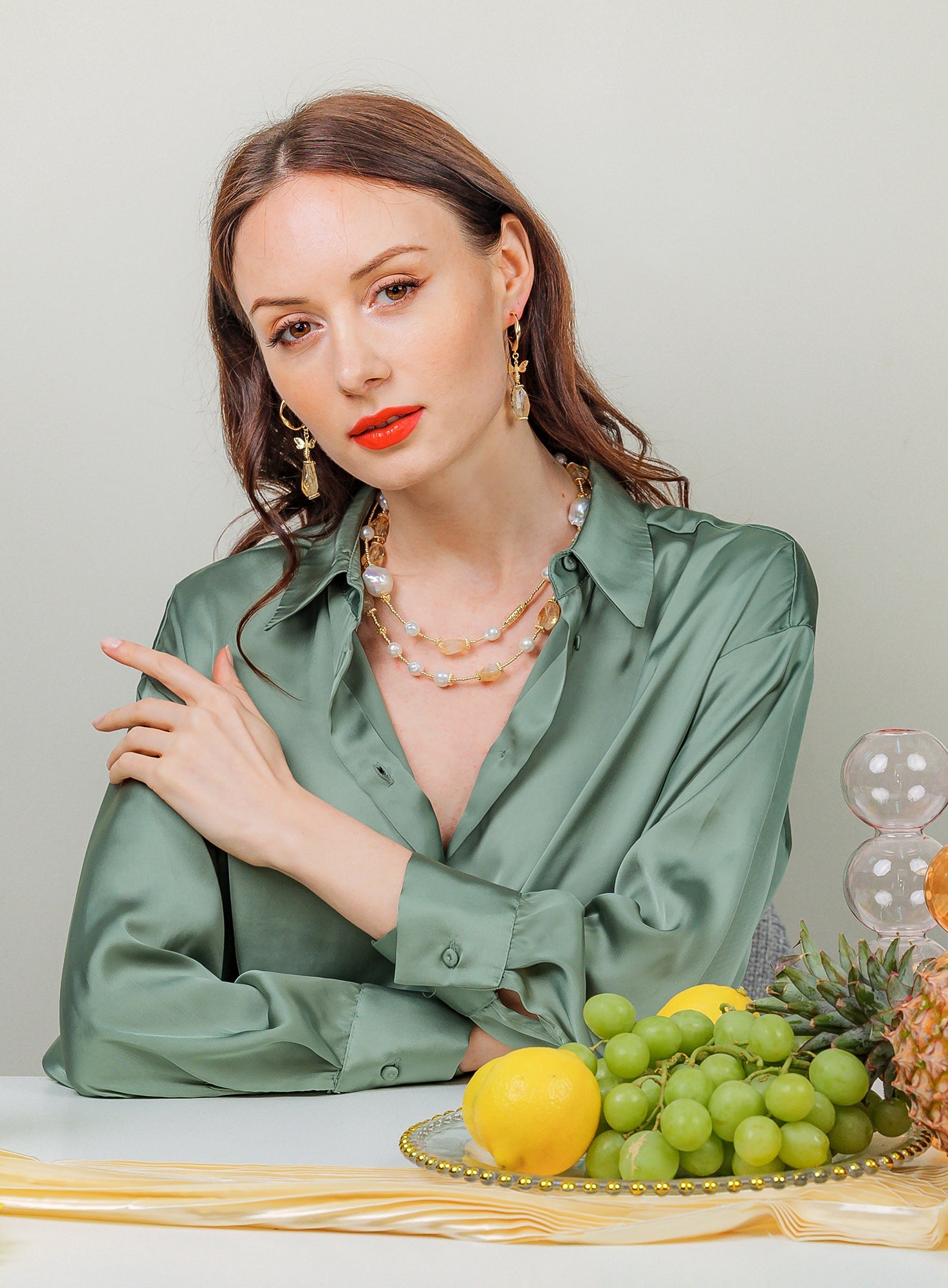 Citrine With Bee Charm Hook Earrings EE044 - FARRA