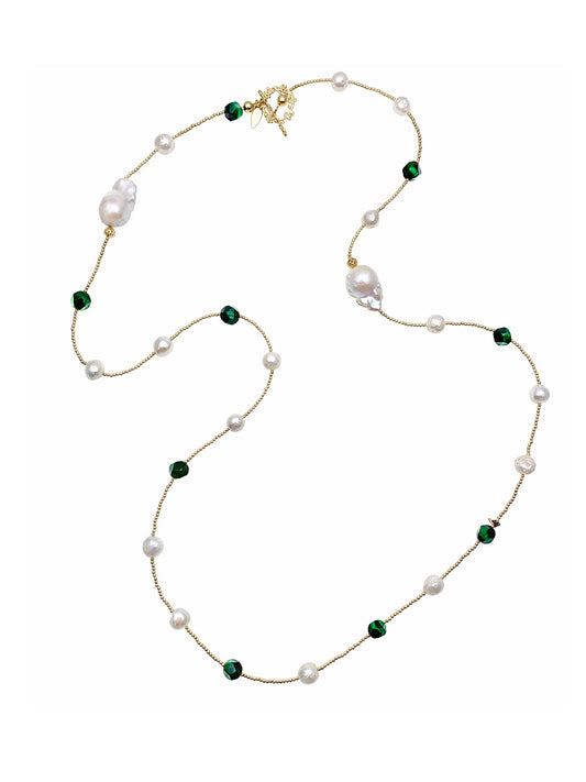 Malachite With Freshwater Pearl Multi-way Long Necklace EN005 - FARRA