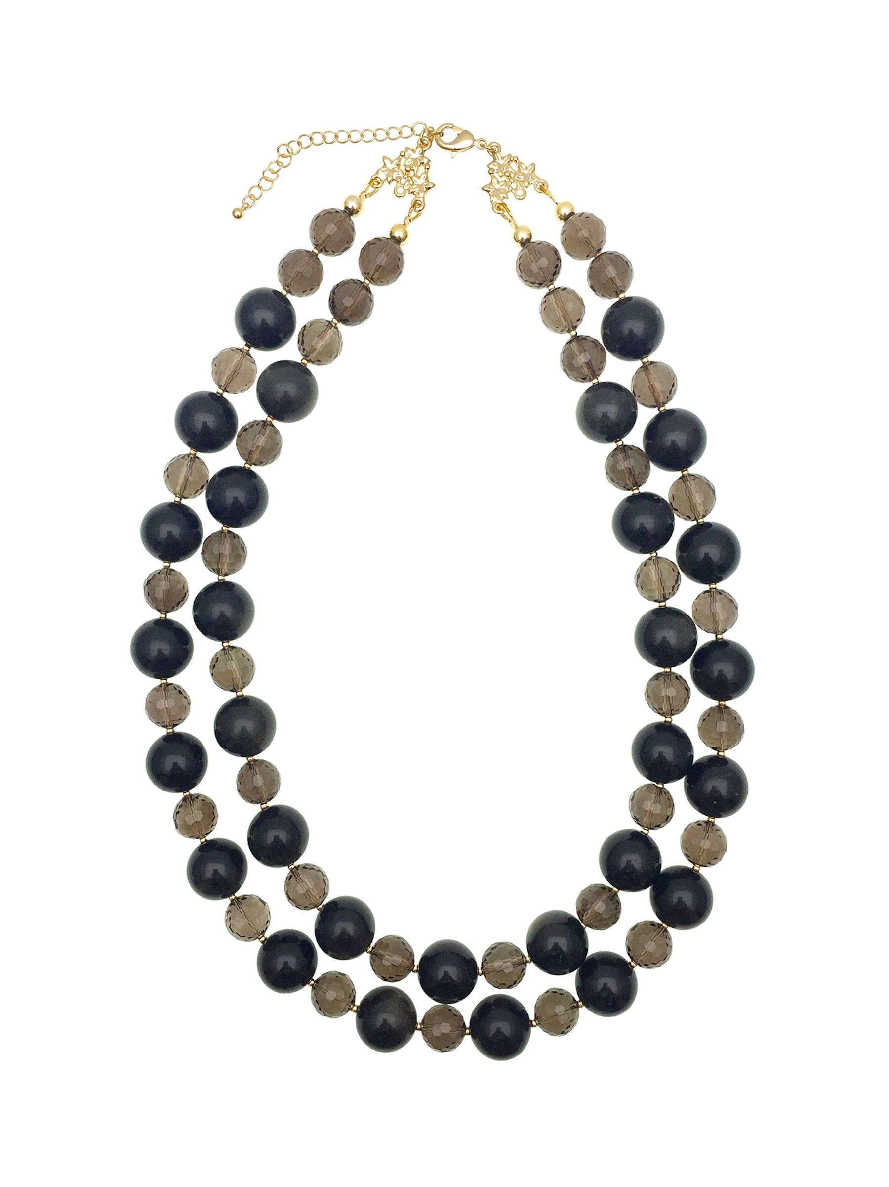 Black Obsidian With Smoky Quartz Double Strands Necklace AN022 - FARRA