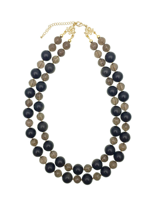 Black Obsidian With Smoky Quartz Double Strands Necklace AN022 - FARRA