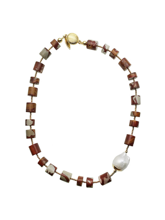 Noreena Jasper With Baroque Pearl Short Necklace CN028 - FARRA