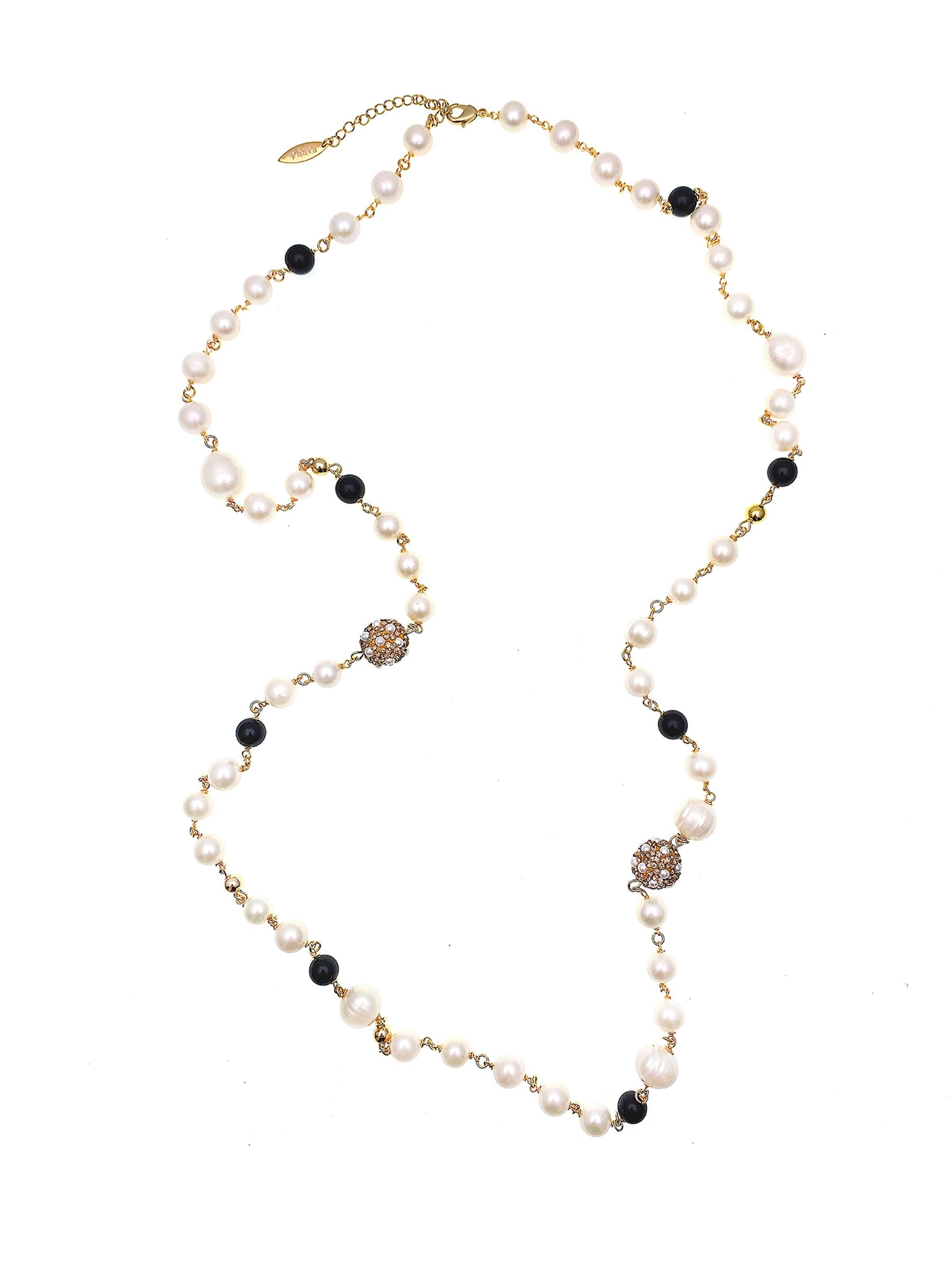 Freshwater Pearls With Black Obsidian Necklace FN030 - FARRA
