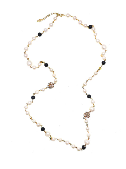 Freshwater Pearls With Black Obsidian Necklace FN030 - FARRA